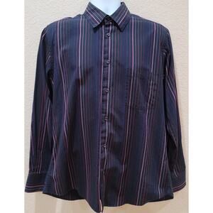 Emanuel Ungaro Black Pink Purple Striped Button Up Men's Shirt Large 100% Cotton